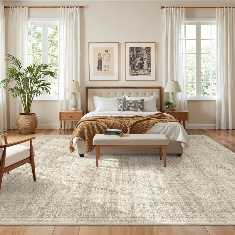 Washable Rug, Distressed Persian Rugs for Living Room, Stain resistant Abstract Area Rugs, Beige, Rectangle 8' x 10'