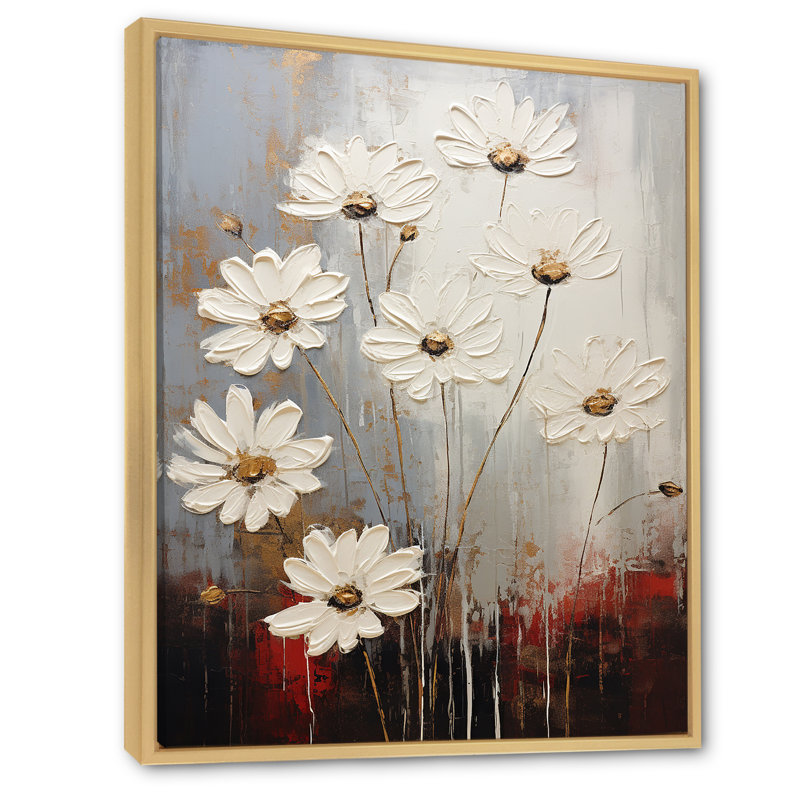 «White Daisy Meadow Elegance VI», reproduction sur toile, Cadre naturel flottant, H 44 po x l 34 po x P 1,5 po