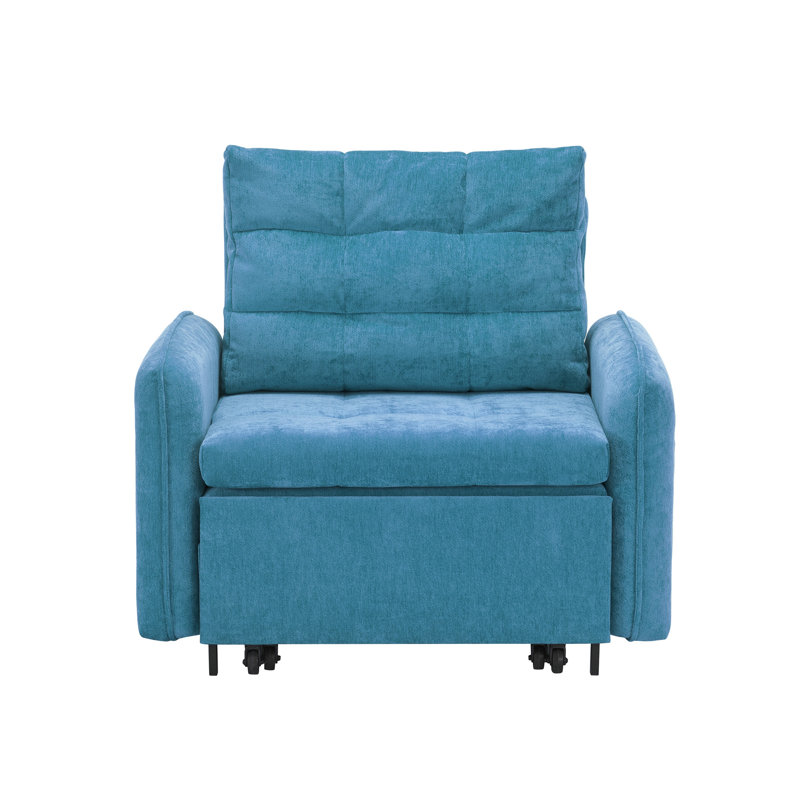 42" Wide Convertible Chair 3-In-1 Pull Out Sleeper Futon Chair Beds With USB, Blue