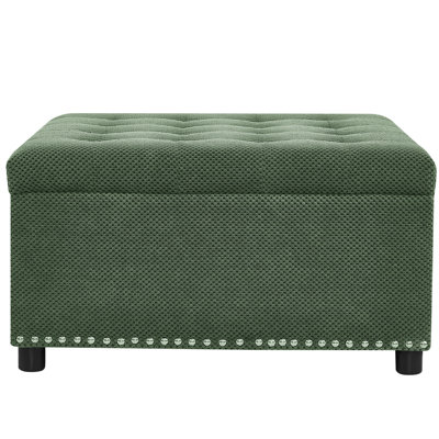 Footstool With Nailhead Trim And Internal Storage, Great For Bedroom Living Room, Medium Resistance Top Decorative Trim, Functional Storage Room Bedroom, Soft Seat Plushness