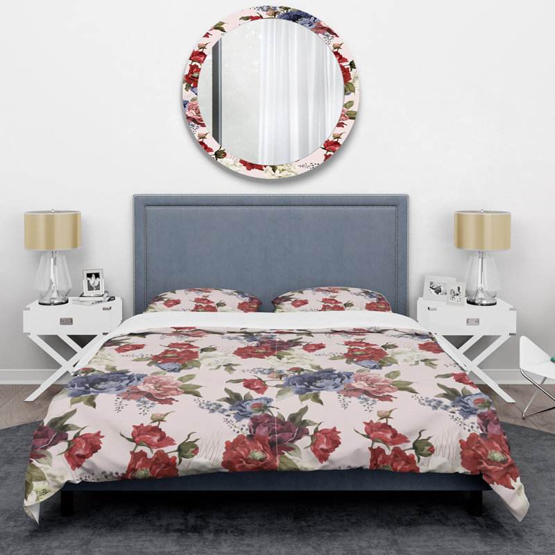 Ensemble de housse de couette multicolore floral pivoine - chalet et auberge