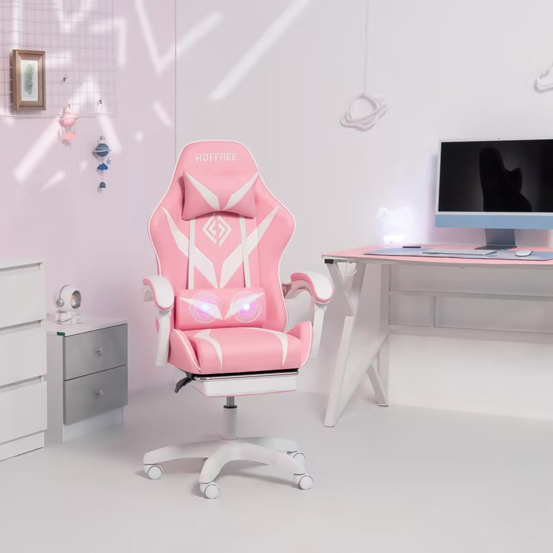 Fauteuil de jeu inclinable et ergonomique Ivy Bronx, Blanc, Rose / blanc