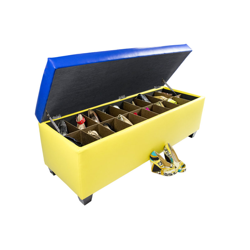 Kenley 36 Pair Shoe Storage Bench, Blue/Black