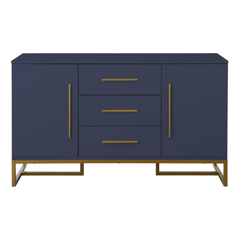 Indigo Blue MDF Sideboard with Gold Metal Legs