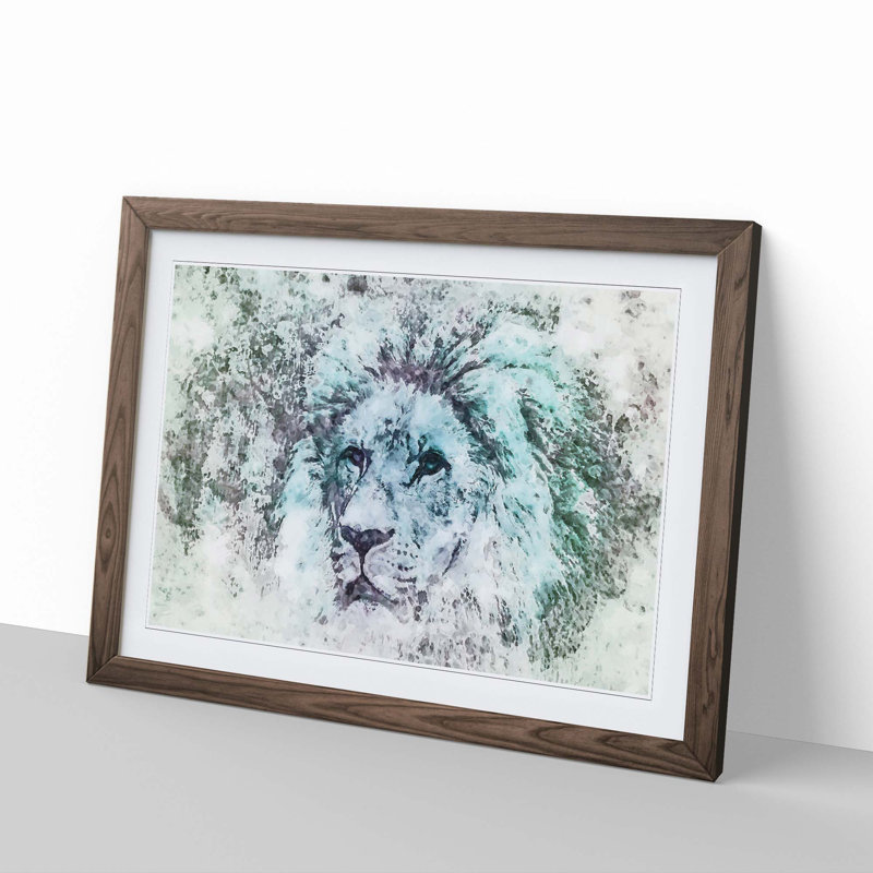 A Lion Portrait in Abstract - Picture Frame Painting Print on MDF, Walnut Framed, 62cm H x 87cm W x 2cm D
