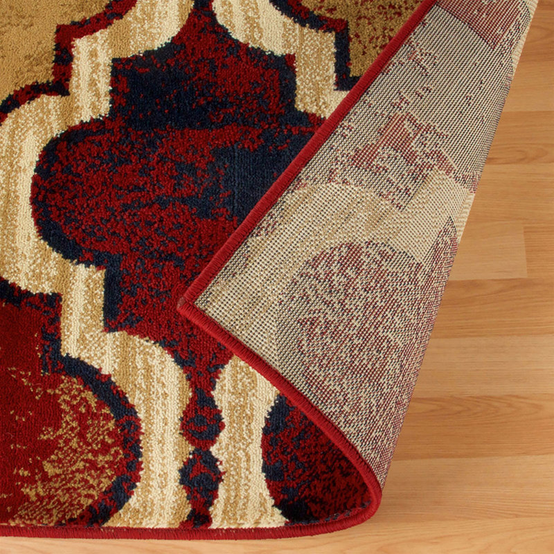 Tapis rouge / noir / jaune en polypropylène tissé à la machine Jenniya, Rectangle de 5 pi x 8 pi