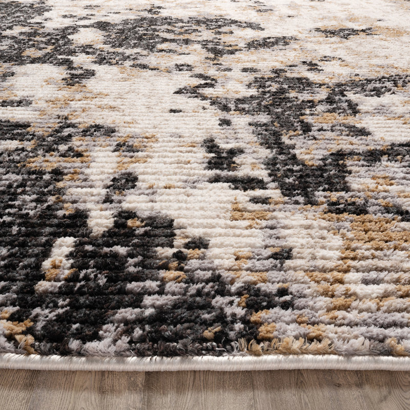 Oraya Stubai Modern Abstract Machine Black/Ivory/Gray Polyester Indoor Area Rug, Rectangle  5'3" x 7'