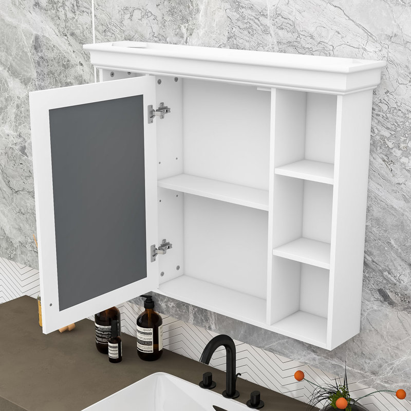 Armoire de rangement murale élégante avec porte miroir, Blanc