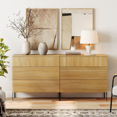 Union Rustic 63" Wood Accent Chest Set With Drawers, Modern Credenza Storage Cabinet With Reeded Design For Living Room, Kitchen, Dining Room, Hallway
