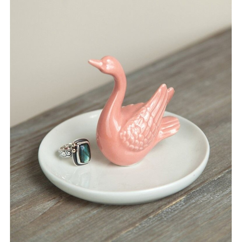  Ensemble de 4 plats à anneaux en céramique rose blanc cygne - 4,5 po x 4,5 po