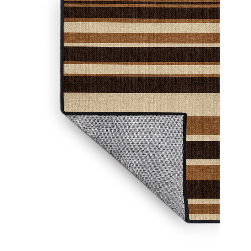 Washable Warm Brown Cream Striped Area Rug, Runner 2' x 4'