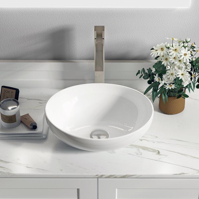 Sinber 16'' White Oval Ceramic Bathroom Vessel Sink