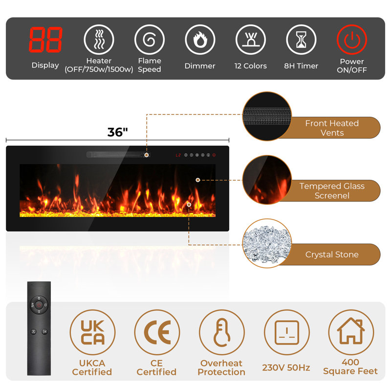 Electric Fireplace TV Stand, Black