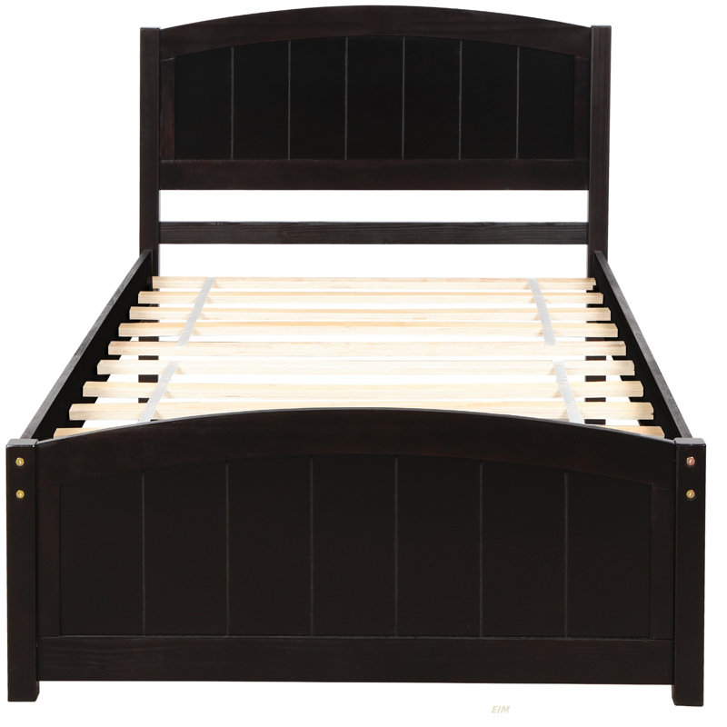 Lit plateforme en bois avec tête de lit, pied de lit et lattes de bois (lit), Espresso