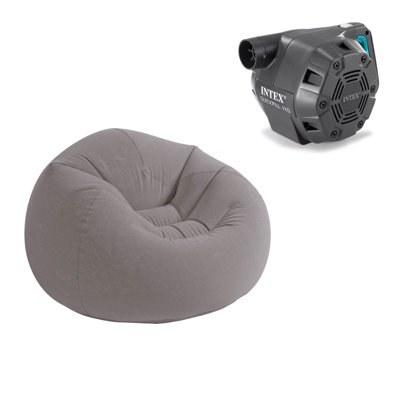 Fauteuil sac gonflable sans billes Intex, pompe à air électrique 120 volts grise et Intex
