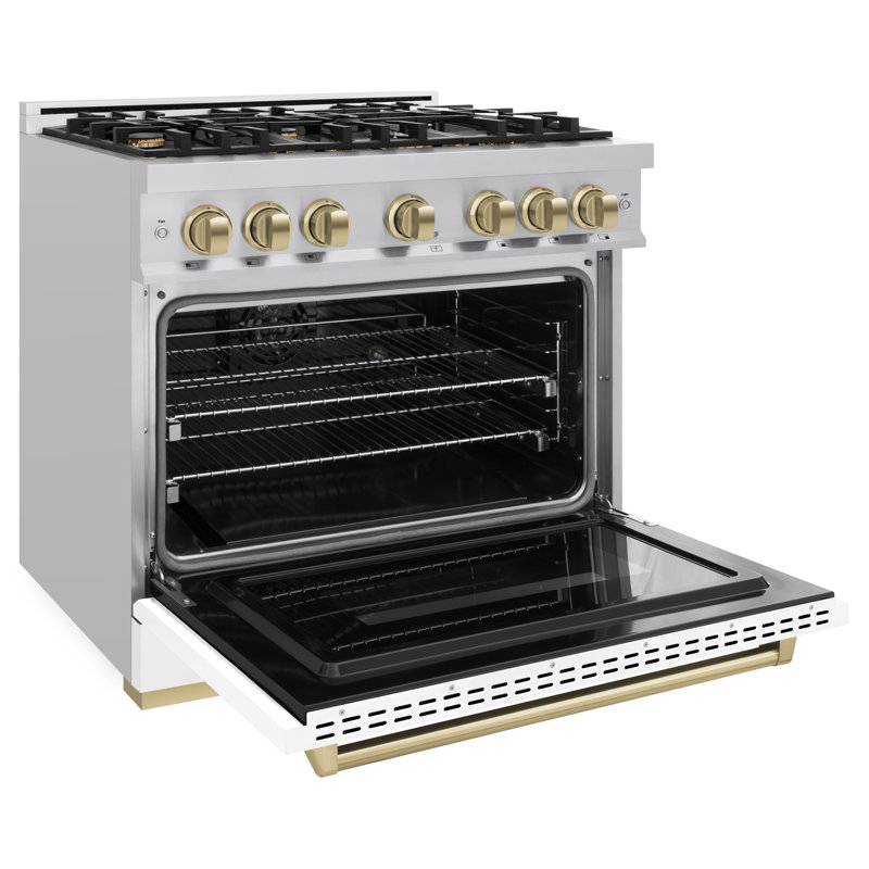ZLINE Autograph Edition 36 in. 5.2 cu. ft. Classic Dual Fuel Range with 6 Burner Gas Cooktop and Electric Convection Oven in Stainless Steel with Black Matte Door and Accents