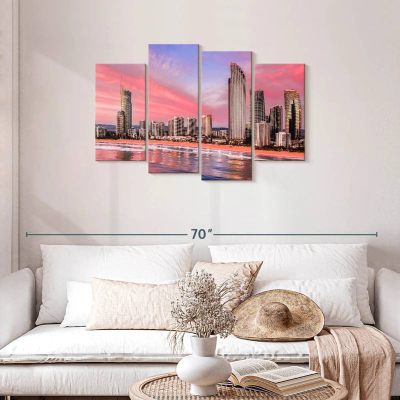 Nicci, surfeurs roses, paradis, horizon, H 27 po x l 43 po