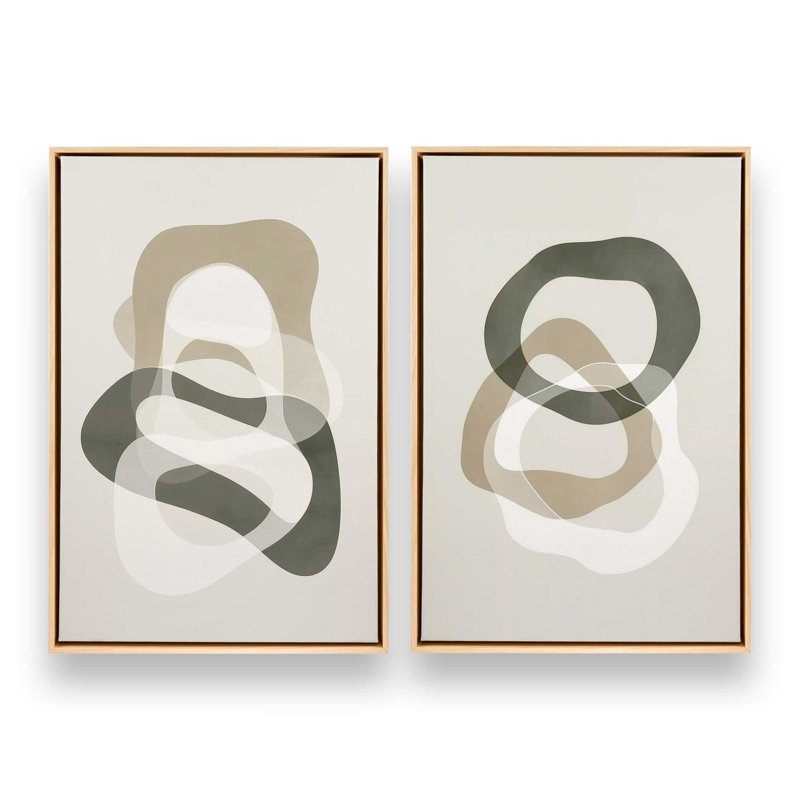 Ensemble de 2 imprimés Serene Loops, 48 po x 32 po, Cadre flottant en érable américain