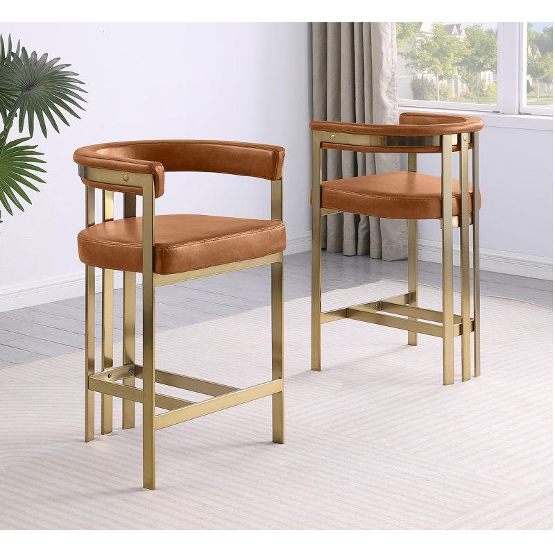 Leathaire Counterheight Chairs With Matte Chrome Frame, Toffee