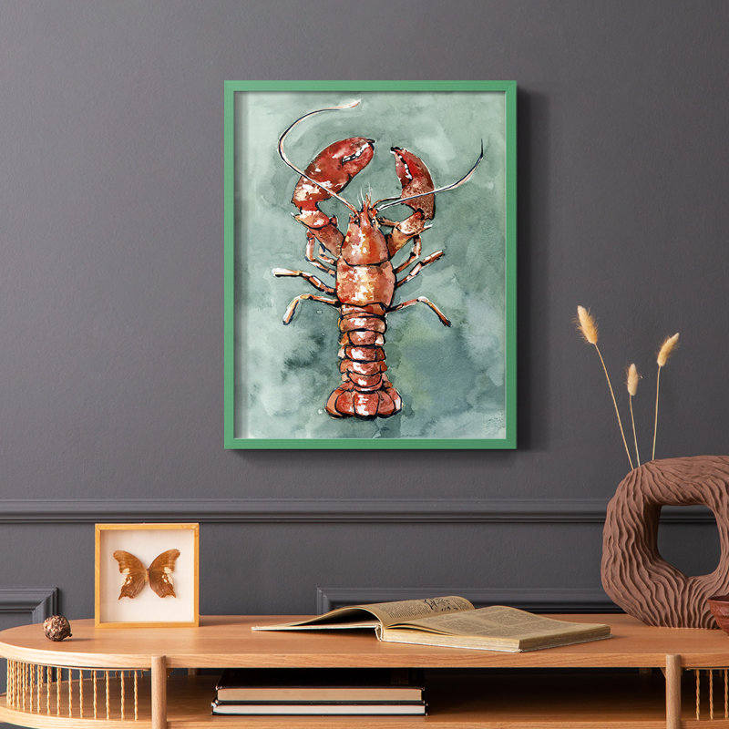 Aquatic Lobster II, reproduction encadrée - bois massif, Or, H 14 po x l 11 po