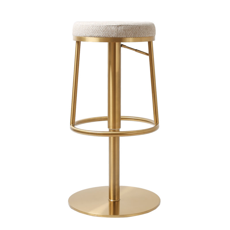 Alfonz Swivel Upholstered Adjustable Height Counter Stool with Metal Frame, Beige/Gold 
