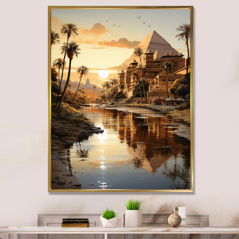 Pyramides égyptiennes égyptiennes III sur toile, H 32 po x l 16 po x P 1 po, Cadre flottant doré