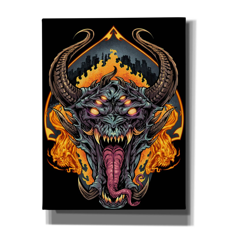 «Ellsbury Demon Face and Fire Skulls» sur impression sur toile, H 16 po x l 12 po x P 0,75 po