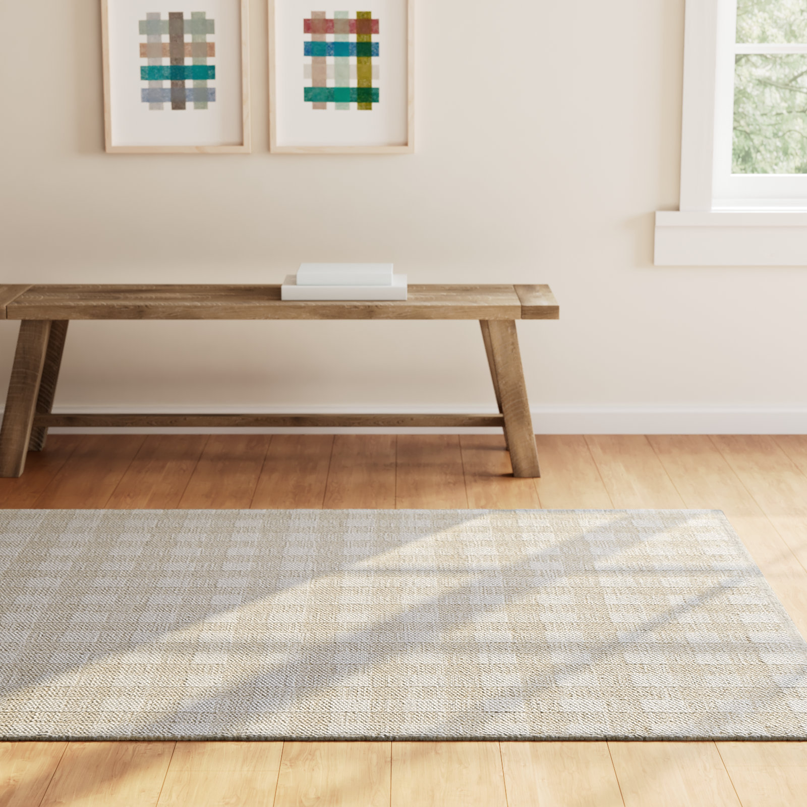 Lavande Hand-Woven Plaid Wool Rug, Rectangle 5' x 7'6"