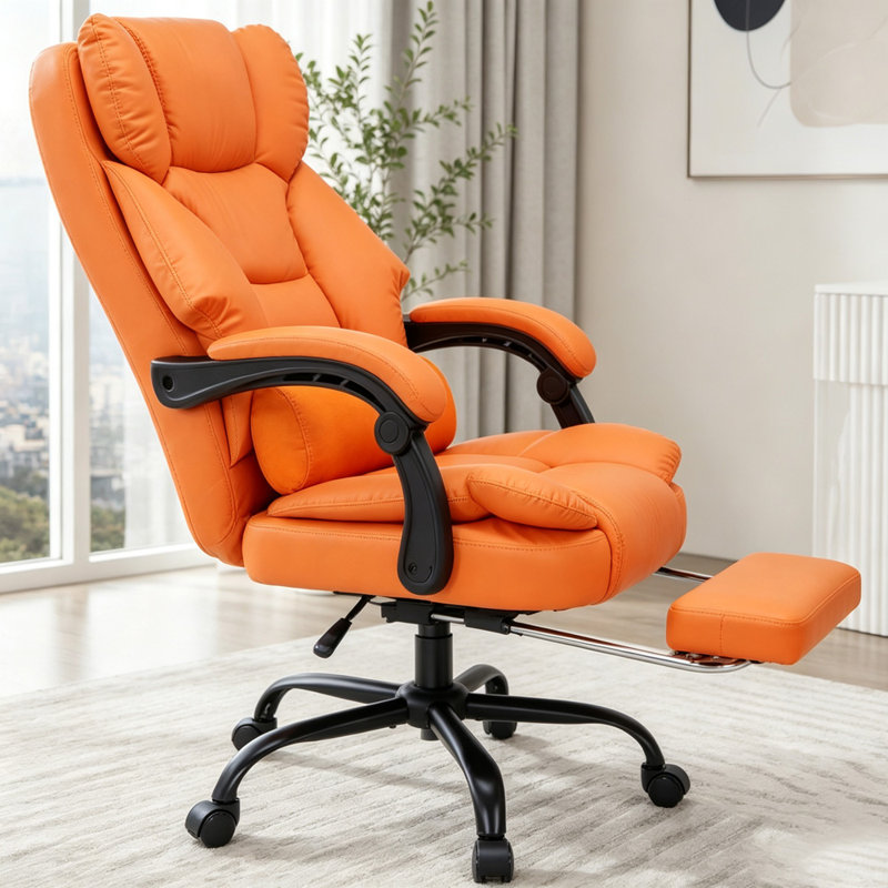 Fauteuil de direction avec repose-pieds rétractable et support lombaire, Similicuir orange