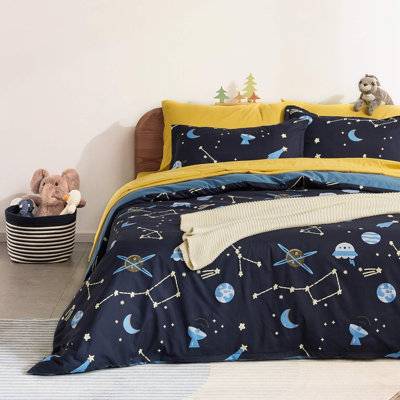  Space Rocket Microfiber Reversible Duvet Cover Set
