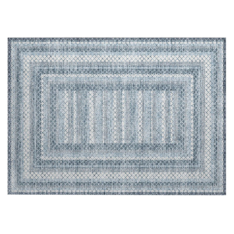 Machine Washable Indoor/Outdoor Xhevrie Denim Rug