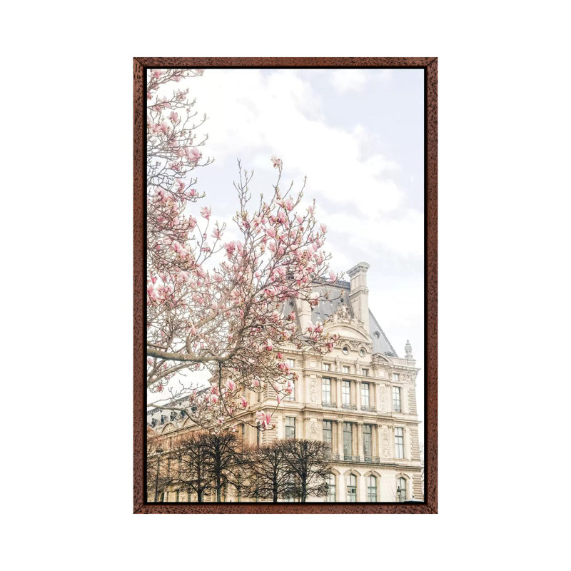 Paris Magnolia - Painting on Canvas, 101.6cm H x 66.04cm W x 3.81cm D, Classic Brown Wood Framed