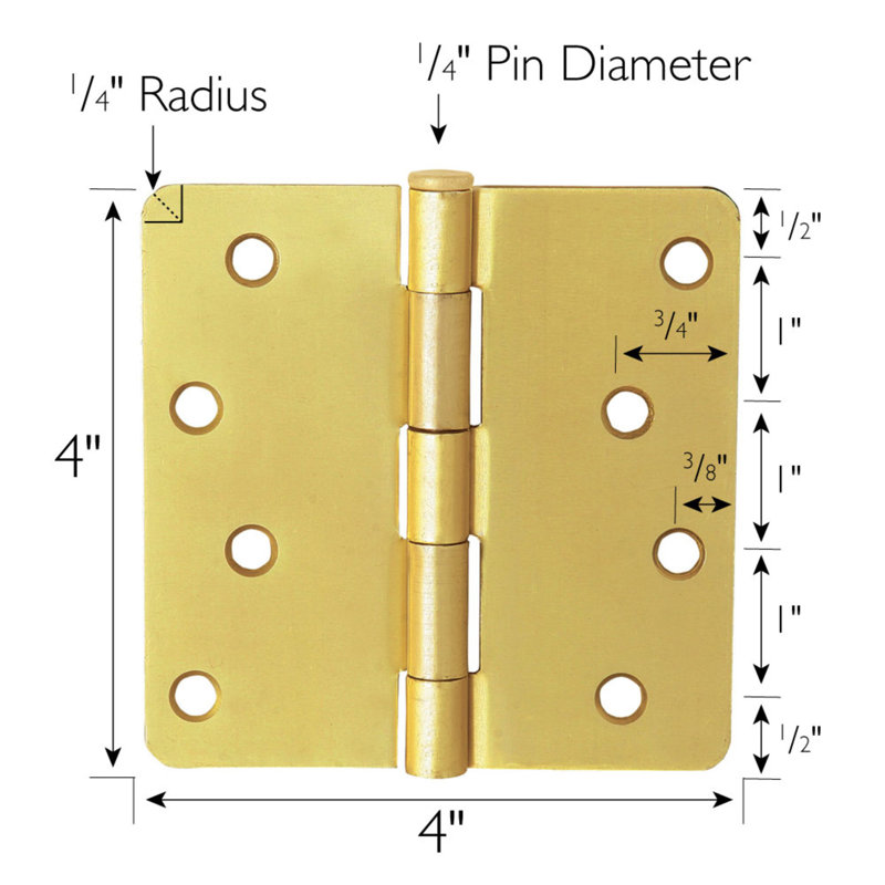 4 in. x 1/4 in. Radius Door Hinge Value Pack (3 per Pack), Satin Brass