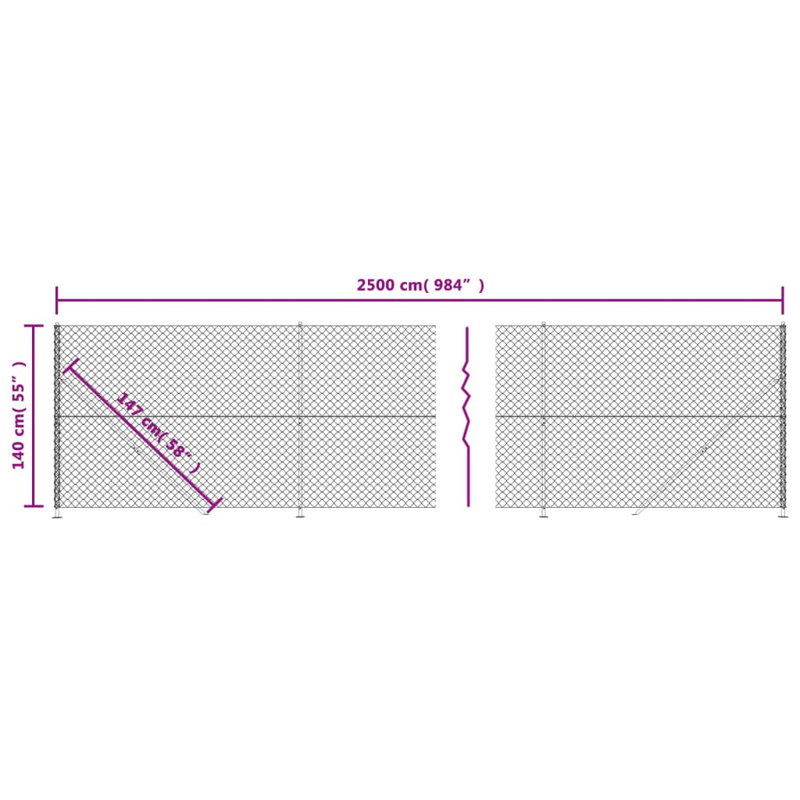 Metal Wire/Mesh Fence, 140cm H x 2500cm W, Anthracite