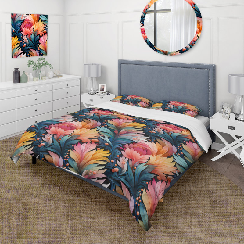 Playful Multicolor Feathery Delight I - Ensemble de housse de couette à motif floral