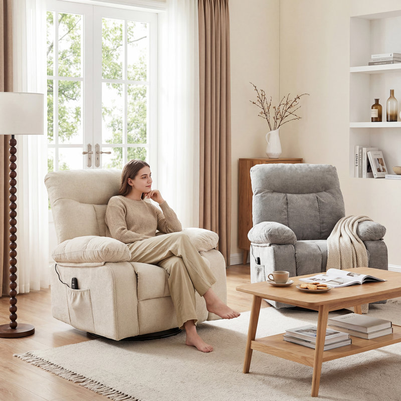 Fauteuil inclinable de massage avec chaleur 36,2 po de large Elysium, Beige