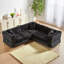 Canapé modulaire en L Chenille de 5 places de 81,5 pouces avec garniture cloutée et coussins en chenille-1186599851