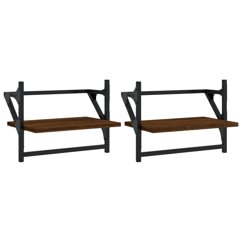 Set Of 2 Brown Oak Wall Shelves With Bars - 40X25x30 Cm - Stylish And Functional, Brown