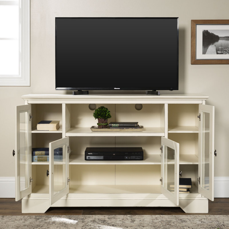 Meuble télé 52 po à 4 portes pour téléviseur de 58 po ou moins Broddi, Blanc antique