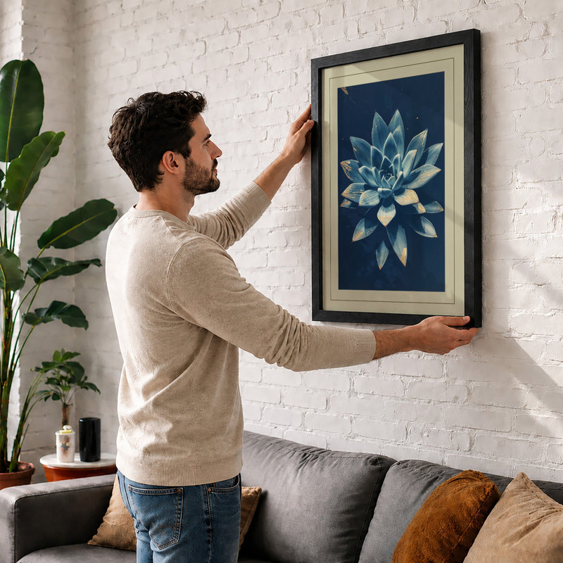 Lotus in Starlight Botanical - Framed Print, Walnut, A4 - 29.7 x 21.0 cm