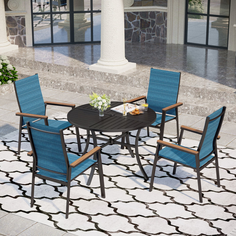 Alyah Round 5 - Piece 4 - Person 106.7Cm Outdoor Table Set, Blue
