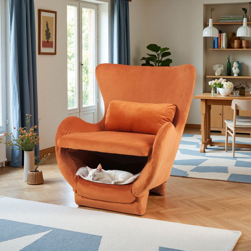 Méridienne en velours, Orange