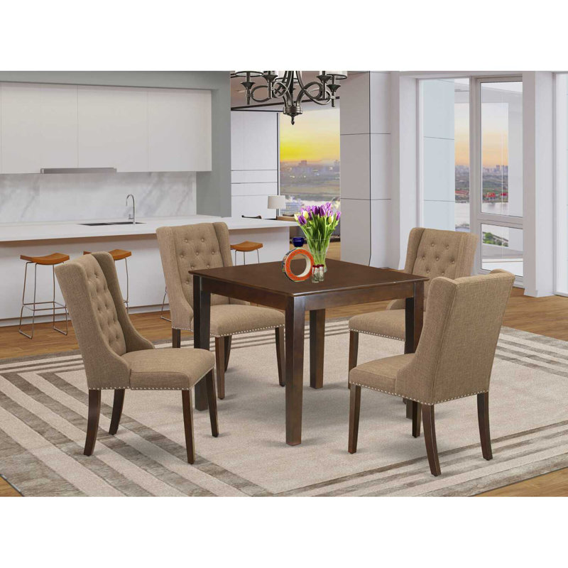 Gazaway Solid Wood Solid Wood Top Four Leg Dining Set, Mahogany, 5 Pieces, Brown