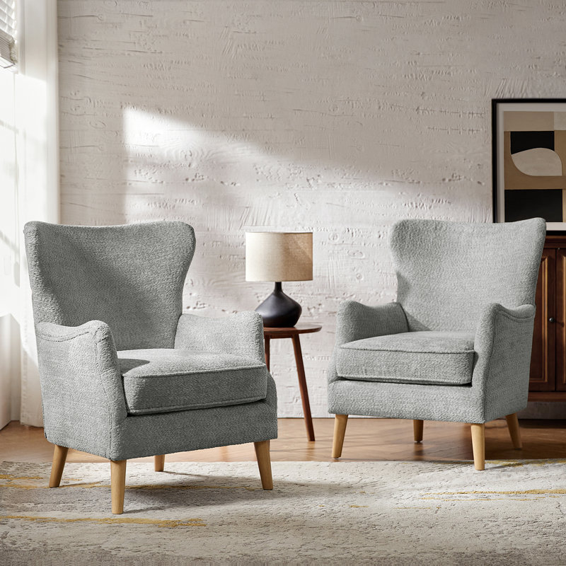 Fauteuil à oreilles 28 po avec pieds en bois massif Caden, Gris