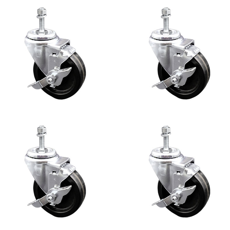 Ensemble de roulettes à tige filetée pivotante à roue pivotante de 4 po 10 mm avec frein SCC