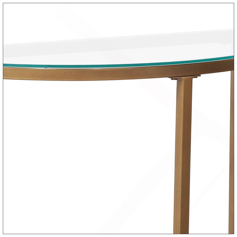 Console en forme de D avec plateau en verre et base dorée