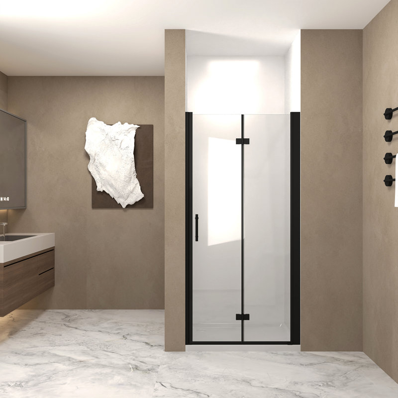 29-28"X 72" Shower Door, 1/4"(6Mm) Tempered Glass, Aluminum Frame, Matte Black