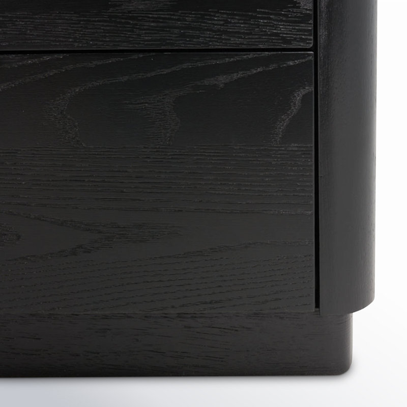 Commode double horizontale en bois d'hévéa à 6 tiroirs Tahani, Noir et or