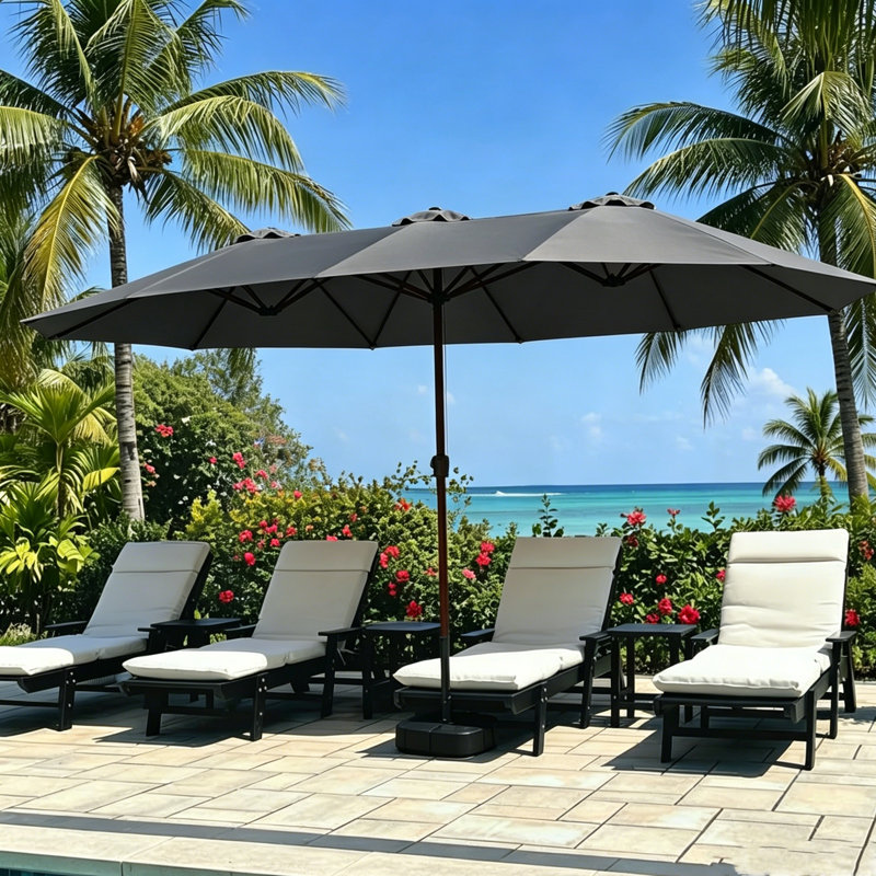 Grand parasol de patio extérieur 180 po x 108 po avec base, Gray