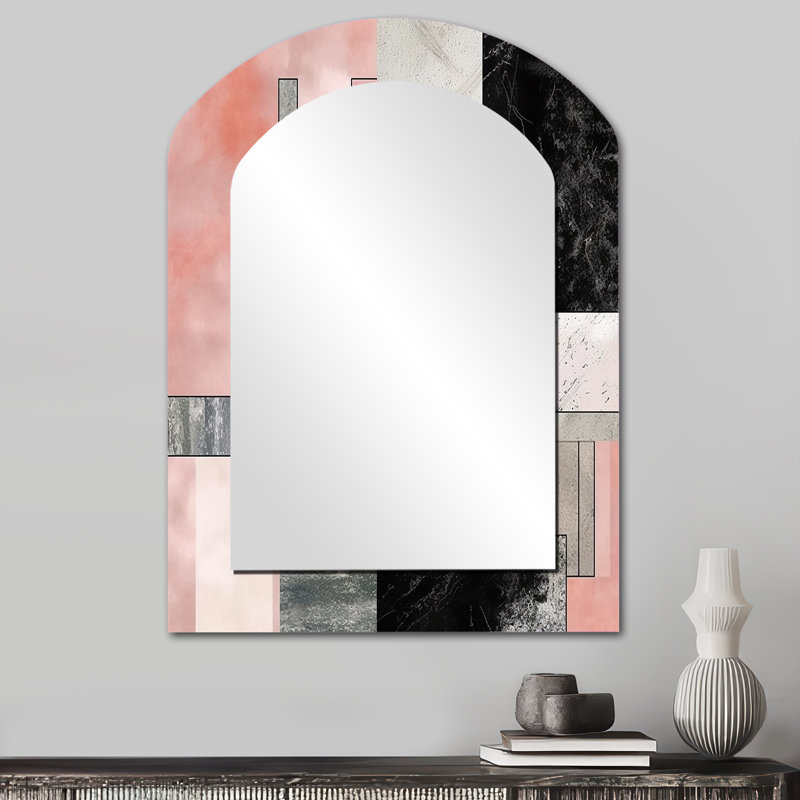 Marbre granit agate avec touches dorées XIII - miroir décoratif arqué géométrique, miroir mural asymétrique rose, impression d'art en métal